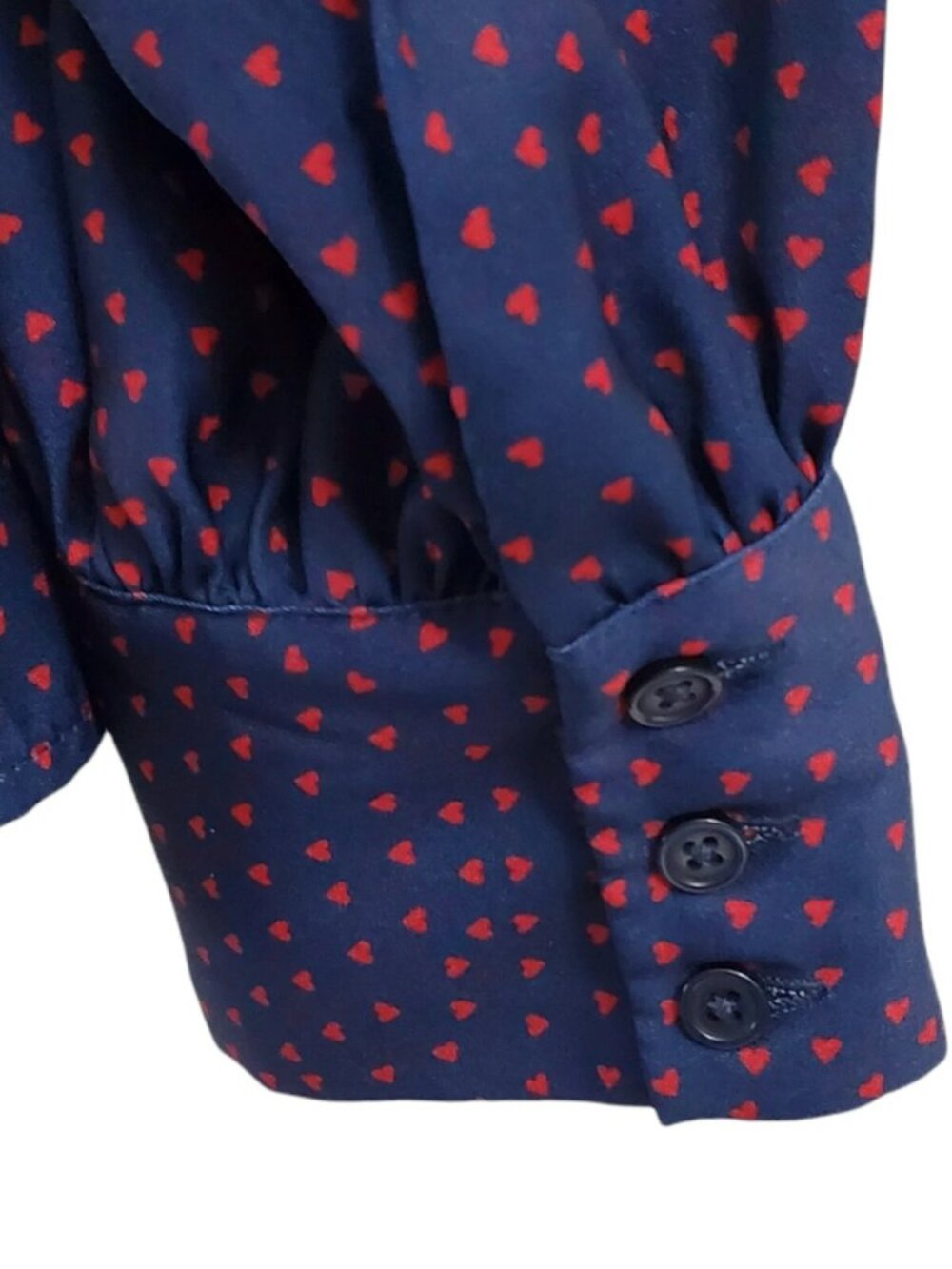 ModCloth blue blouse with small Red Hearts - XL - Picture 5 of 12